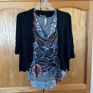 Chic Black cardigan and Multicolor Tunic set Top